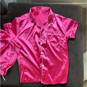 Satin 2 piece hot pink pajama set